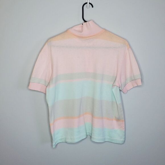 Jantzen L Pastel Pink Blue Polo Shirt Colorblock Striped Easter Spring - Picture 4 of 9